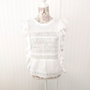 Lauren Denim & Supply white eyelet ruffle top New